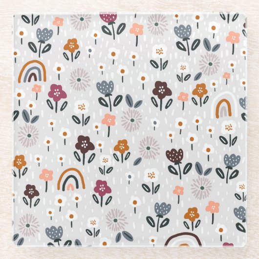 Blumenrauschen: Handgezeichnete Nahtlose Textur Glasuntersetzer (Vorderseite)
