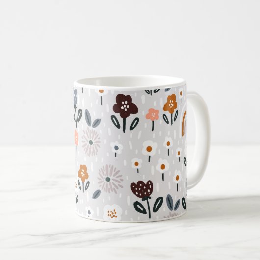 Blumenrauschen: Handgezeichnete Nahtlose Textur Kaffeetasse (VorderseiteRechts)