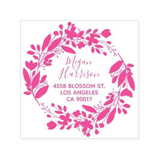 Blumenreath Cursive Fuchsia-Rücksendeadresse Permastempel (Design)