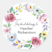 Blumenreath Dieses Buch gehört Buchzeichen Runder Aufkleber (Vorderseite)