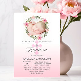 Blumenreath Pink BAPTISM MÄDCHEN | FOTO Einladung