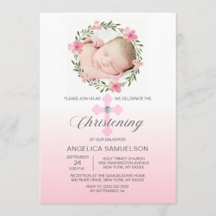 Blumenreath Pink CHRISTENING MIRL   FOTO Einladung