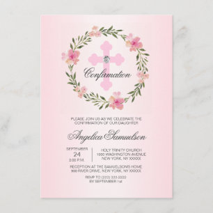 Blumenreath Pink Confirmation GIRL Einladung