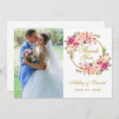 Blumenreath Pink Wedding Foto Danke Karte (Vorne/Hinten)
