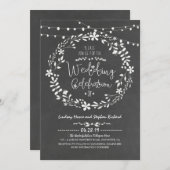 Blumenreath Rustic String Lights Wedites Einladung (Vorne/Hinten)