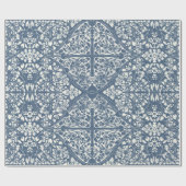 Blumenreben Arabesque Navy Blau in Elfenbein Dekou Geschenkpapier (Flach)