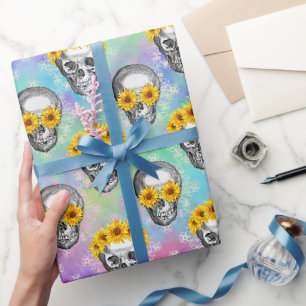BLUMENREGENBOGEN-TOTENKOPF-WRAPPPAPER GESCHENKPAPIER