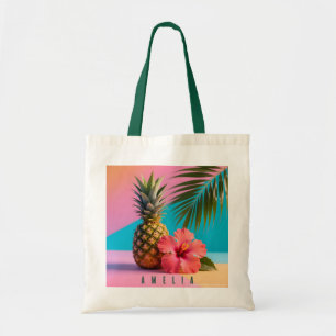 Blumenreich Hawaii Ananas & Hibiskus Sommer Name Tragetasche