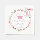Blumenreich Pink Schleife Abschlussfeier Serviette (Vorderseite)