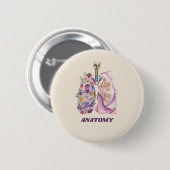 Blumenreiche Lungenanatomie Wasserfarben Medizinis Button (Vorne & Hinten)