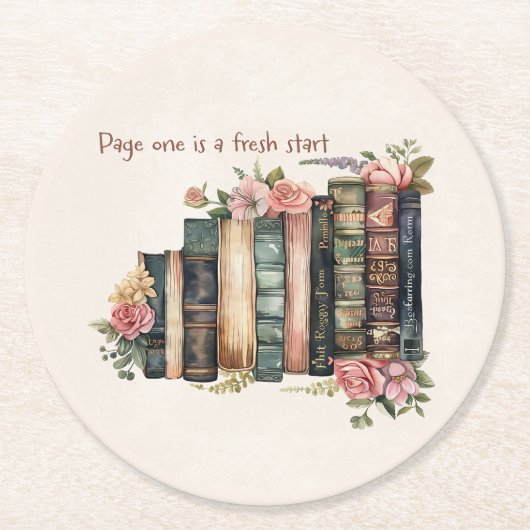 Blumenreiche Vintage-Bücher Runder Pappuntersetzer (Vorderseite)