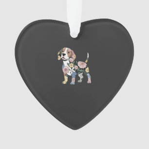 Blumenreiches Beagle-Silhuetten-Design Ornament