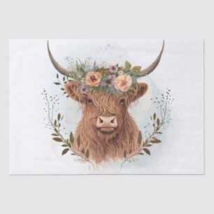 Blumenreiches Highland-Rind-Aquarell Seidenpapier