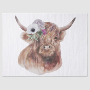 Blumenreiches Highland-Rind-Aquarell Seidenpapier