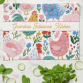 Blumenreiches Hühner-Omas Küche  Geschirrtuch (Gefaltet)