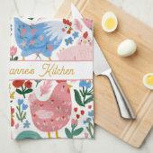 Blumenreiches Hühner-Omas Küche  Geschirrtuch (Viertel Falte)