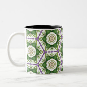 Blumenreiches Lila Grün Geometrisch Zweifarbige Tasse
