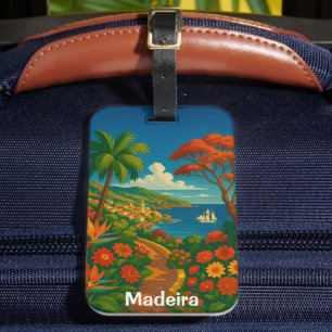 Blumenreiches Madeira Vintage-Reise Kunst Bunt Gepäckanhänger