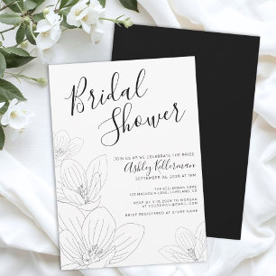 Blumenreiches Schwarz Weiß Braut Hochzeitsdusche Einladung