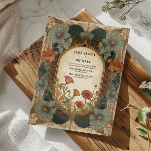 Blumenreiches Vintage Art Nouveau Hochzeit Einladung