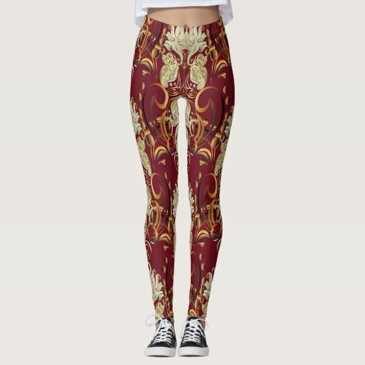 Blumenrogold, luxuriöses Vintages Muster. Leggings (Vorderseite)