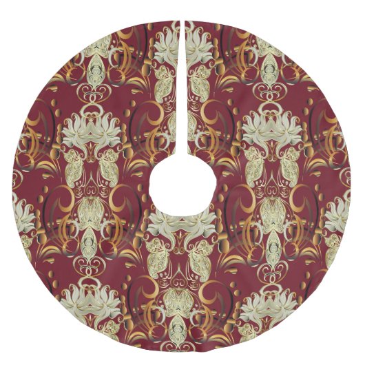Blumenrogold, luxuriöses Vintages Muster. Polyester Weihnachtsbaumdecke (Vorderseite)