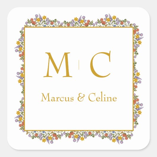 Blumenromantische Wasserfarbenhochzeit Quadratischer Aufkleber (Vorderseite)