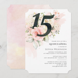Blumenrosa 15. Geburtstag Quinceanera Rustikal Einladung