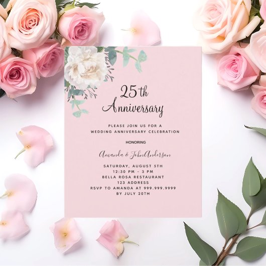 Blumenrosa 25. Hochzeitstag Einladung