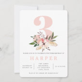 Blumenrosa 3. Geburtstag Party Foto Einladung (Vorderseite)