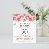 Blumenrosa 50. Geburtstag Save the Date (Stehend Vorderseite)