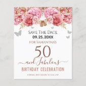 Blumenrosa 50. Geburtstag Save the Date (Vorderseite)