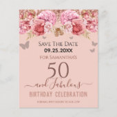 Blumenrosa 50. Geburtstag Save the Date (Vorderseite)