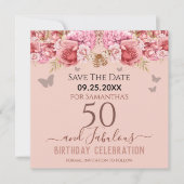 Blumenrosa 50. Geburtstag Save the Date (Vorderseite)