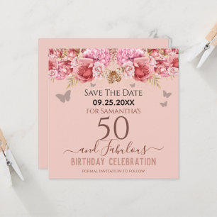 Blumenrosa 50. Geburtstag Save the Date