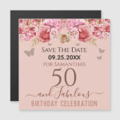 Blumenrosa 50. Geburtstag Speichern Sie das Datum  Magnetkarte (Vorne/Hinten)