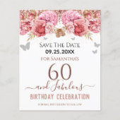 Blumenrosa 60. Geburtstag Save the Date (Vorderseite)