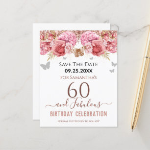 Blumenrosa 60. Geburtstag Save the Date