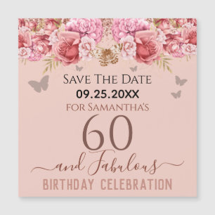 Blumenrosa 60. Geburtstag Speichern Sie das Datum  Magnetkarte