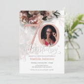 Blumenrosa 70. Geburtstag Elegantes Foto Einladung (Stehend Vorderseite)