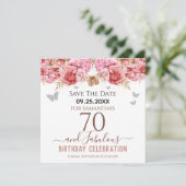 Blumenrosa 70. Geburtstag Save the Date (Stehend Vorderseite)