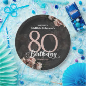 Blumenrosa 80. Geburtstag Pappteller (Party)