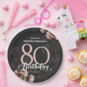 Blumenrosa 80. Geburtstag Pappteller (Party)