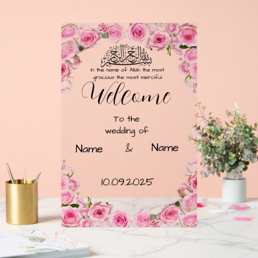 Blumenrosa Acrylklebzeichen Acrylschild (Hochzeit)