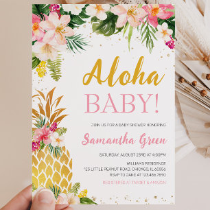 Blumenrosa Ananas Kinderdusche Einladung