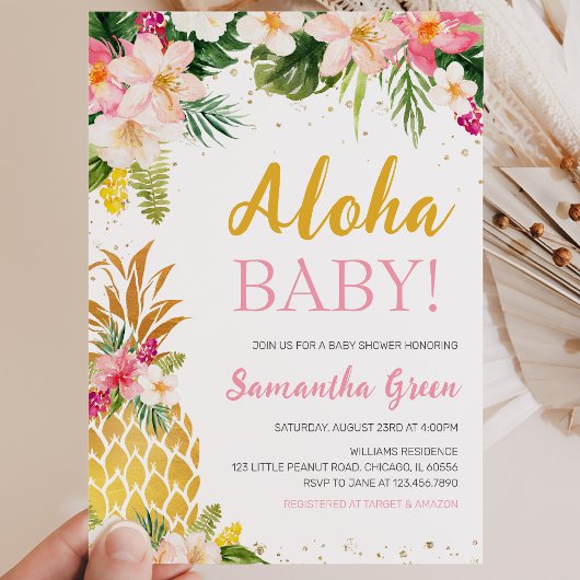 Blumenrosa Ananas Kinderdusche Einladung