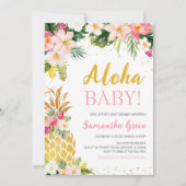 Blumenrosa Ananas Kinderdusche Einladung (Vorderseite)