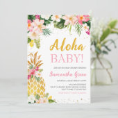 Blumenrosa Ananas Kinderdusche Einladung (Stehend Vorderseite)