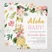 Blumenrosa Ananas Kinderdusche Einladung (Vorne/Hinten)