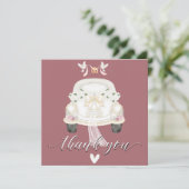 Blumenrosa-Auto Hochzeit Danke Karte (Stehend Vorderseite)